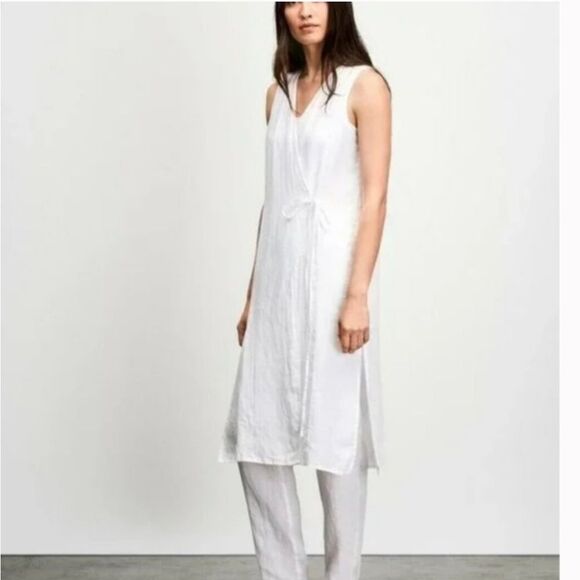 Eileen Fisher Top Women’s Organic Handkerchief Linen V Neck Wrap White Small P - Picture 5 of 13